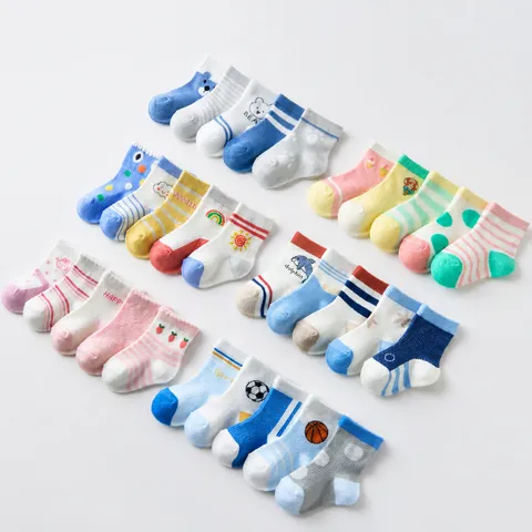 Baby Cotton Long Mesh Socks Breathable Spring Summer Anti-Mosquito Kids Cute Cartoon Crew Socks Infant Toddler