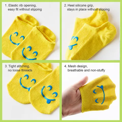 Kids Cotton Mesh Invisible Boat Socks Cute Cartoon Breathable Sweat-Absorbing Low Cut Socks For Spring And Summer