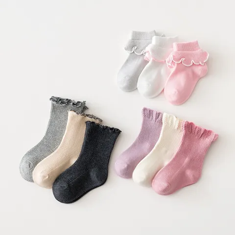 Toddler Baby Girls Ruffled Princess Crew Socks Cotton Breathable Sweat-Absorbent Cute Spring Autumn Winter Children Socks