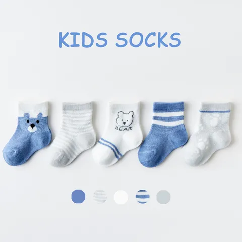 Baby Cotton Long Mesh Socks Breathable Spring Summer Anti-Mosquito Kids Cute Cartoon Crew Socks Infant Toddler