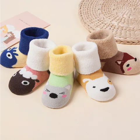 Kids Winter Thickened Terry Socks Cute Cartoon Animal Design Cotton Blend Warm Non-Slip Baby Toddler Socks