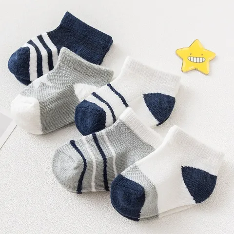 Soft Combed Cotton Baby Kids Socks Breathable Stripe Cute Cartoon Infant Toddler Socks Daily Casual Socks