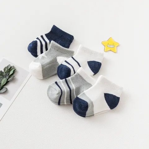 Soft Combed Cotton Baby Kids Socks Breathable Stripe Cute Cartoon Infant Toddler Socks Daily Casual Socks
