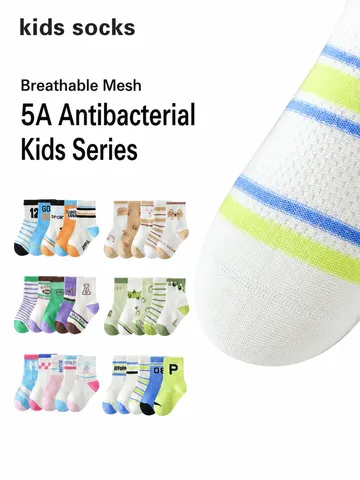 Kids Breathable Mesh Combed Cotton Crew Socks Spring Summer Cartoon Striped Letter Children's Socks Daily Wear