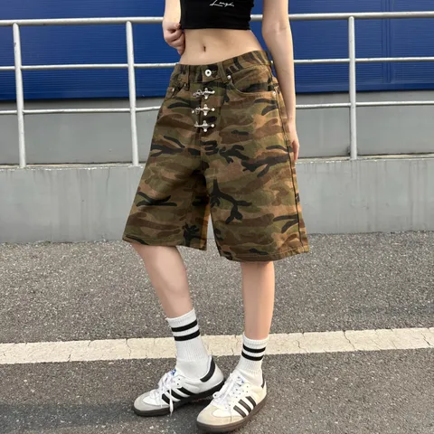 Ανδρικά Casual Φαρδιά Καμουφλάζ Πλυμένα Denim Shorts Streetwear Ίσιο Ρετρό Μόδα Καλοκαιρινά Βαμβακερά Shorts