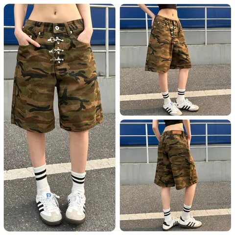 Ανδρικά Casual Φαρδιά Καμουφλάζ Πλυμένα Denim Shorts Streetwear Ίσιο Ρετρό Μόδα Καλοκαιρινά Βαμβακερά Shorts