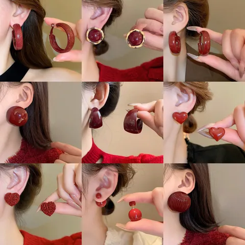 Vintage Ankara Rote Legierung Creolen Für Damen Elegante Herbst Winter Künstliche Perle Ohrstecker Luxus Mode Schmuck