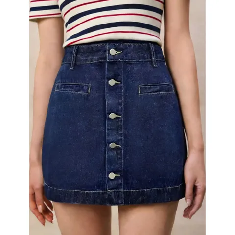 Minigonna in Denim a Vita Alta da Donna con Bottoni Monopetto Vestibilità Slim Gonna Corta Casual Outfit Estivo