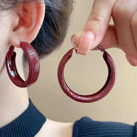 Vintage Ankara Rote Legierung Creolen Für Damen Elegante Herbst Winter Künstliche Perle Ohrstecker Luxus Mode Schmuck