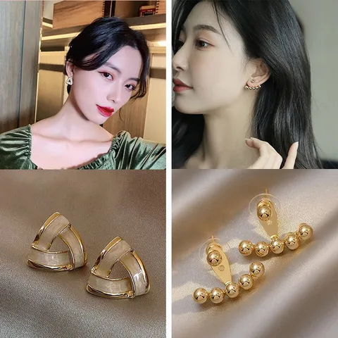 Elegant Alloy Rhinestone Stud Earrings With 925 Sterling Silver Earring Post Geometric Flower Water Drop Ear Rings For Women Fashion Jewelry