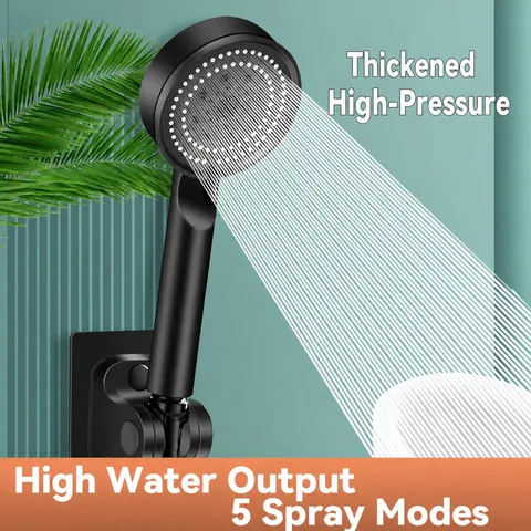 Pomme de Douche à Main Pressurisée 5 Vitesses Black Samurai Moderne en ABS Chromé Ensemble Pulvérisateur de Douche Pluie pour Salle de Bains