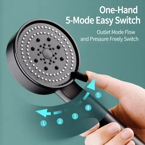 Pomme de Douche à Main Pressurisée 5 Vitesses Black Samurai Moderne en ABS Chromé Ensemble Pulvérisateur de Douche Pluie pour Salle de Bains