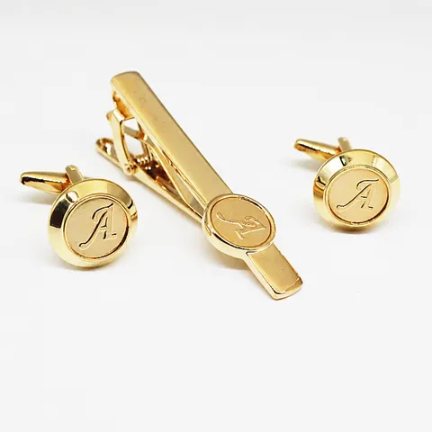 Zakelijk Koperen Letter Manchetknopen En Dasclip Set Alfabet Initiaal Overhemd Accessoires Voor Heren Sieraden