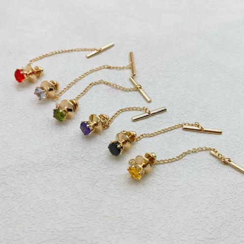 Heren Casual Zakelijk Koperen Krawattenklammer Met Ketting Kristal Strass Krawattennadel Pak Hemel Kraag Accessoires Heren Sieraden