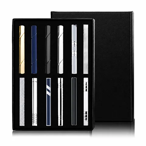 Zakelijk Mannen Koper Dassenclip Metaal Geometrisch Gestreept Daspin Formele Pak Jurk Accessoire Elegant Geschenkdoos Set