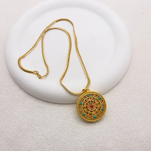 Chinese Stijl Retro Filigraan Hol Wufu Hanger Ketting Messing Verguld Oliedruppel Charm Mode Sieraden