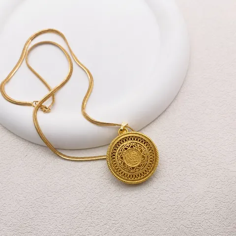 Chinese Stijl Retro Filigraan Hol Wufu Hanger Ketting Messing Verguld Oliedruppel Charm Mode Sieraden