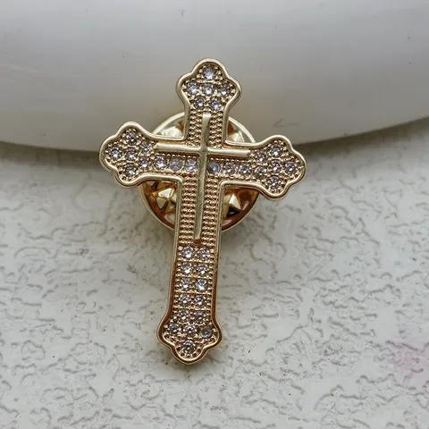 Vintage Koperen Kruis Broche Speld Met Strass Schitterende Reversspeld Zakelijk Pak Accessoire Mode Sieraden Cadeau