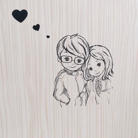 Wood Grain Gift Bag Paper Tote Bag With Couple Illustration Minimalist Present Packaging Bag For Valentine Day Party