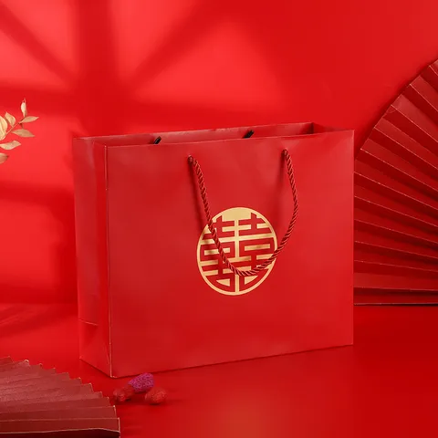 Red Wedding Gift Bags Chinese Style Thickened White Cardboard Handheld Gift Packaging Bags For Party Wedding Favors