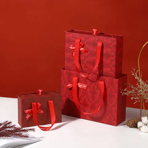 Luxury Drawer Gift Box Retro Damask Pattern Gift Packaging Box With Ribbon Bow For Wedding Party Birthday Present Storage