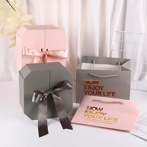 Creative Octagonal Gift Box With Ribbon Handle Bag High-End Cosmetic Storage Box For Wedding Birthday Party