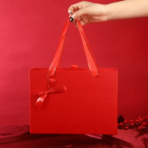 Large Red Bow Gift Box Drawer Style Handbag With Ribbon Luxury Packaging Box For Lipstick Perfume Candy Wedding Party