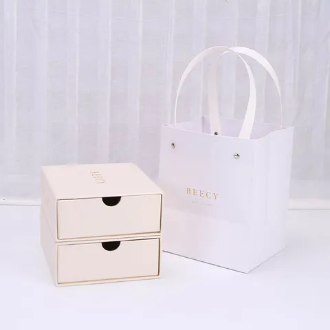 Minimalistische Weiße Schmuck Geschenkbox und Papiertüte Set Himmel und Erde Abdeckung Schubladenbox für Schmuckverpackung Aufbewahrung