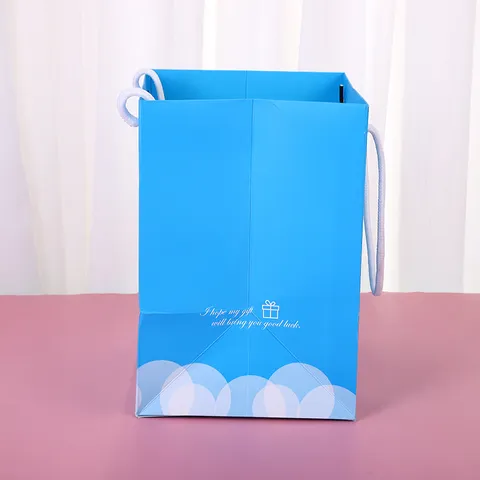 Azul Claro Cartón Regalo Bolso Moda Minimalista Bolso de Mano Para Embalaje Cosmético Compras Y Uso Diario