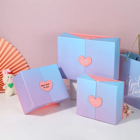 Gradient Double Open Heart Gift Box With Handbag Valentine Day Candy Box Cosmetic Packaging Decorative Storage Box