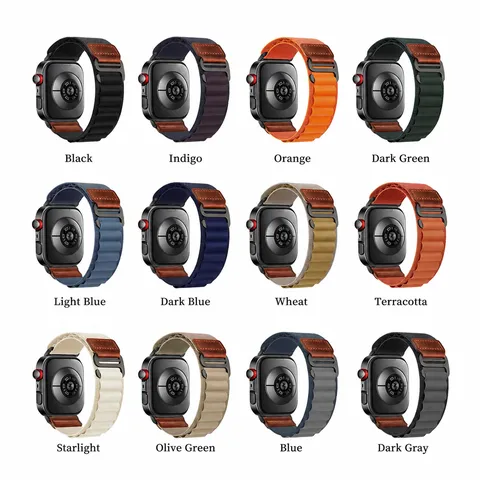 Replacement Alpine Loop Nylon Watch Band With Leather Tag Metal Buckle Compatible With Smartwatch Replacement Sports Strap