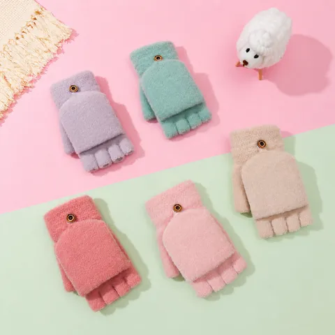 Damen Winter Verdickte Warme Halbfinger Strickhandschuhe Süßer Buchstaben Jacquard Nylon Handschuhe Tägliche Outdoor Kleidung