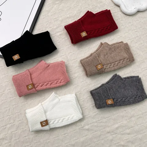Winter Warm Strick Fingerlose Handschuhe Damen Zopfmuster Imitat Alpaka Vlies Touchscreen Halbfinger Fäustlinge