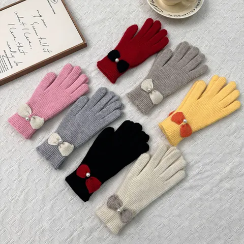 Koreanischer Stil Schleife Jacquard Touchscreen Warm Handschuhe Damen Winter Acryl Plüsch Handschuhe Mode Accessoires