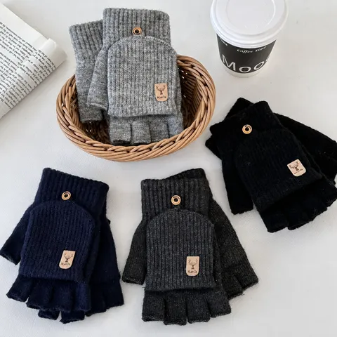Unisex Winter Warm Gestrickt Touchscreen Handschuhe Halbfinger Klappdeckel Acryl Lässig Radfahren Handschuhe Für Studenten