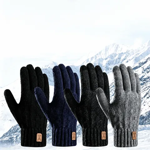Gants Chauds d'Hiver pour Hommes Écran Tactile Acrylique Doublés Polaire Antidérapants Thermiques Cyclisme en Plein Air