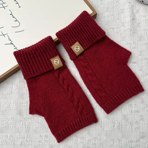 Winter Warm Strick Fingerlose Handschuhe Damen Zopfmuster Imitat Alpaka Vlies Touchscreen Halbfinger Fäustlinge