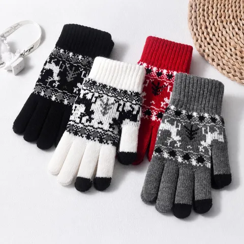 Weihnachten Rentier Schneeflocke Gestrickte Handschuhe Für Männer Und Frauen Touchscreen Winddicht Thermisch Kaltes Wetter Winter Handschuhe