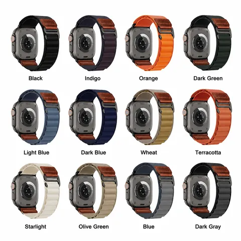 Nylon Alpine Loop Watch Band With Retro Leather Patch And Metal Hook Replacement Strap For Smart Watch