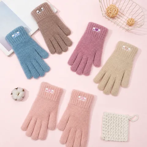 Damen Winter Warme Strick Handschuhe Fünf Finger Touchscreen Handschuhe Süße Herz Stickerei Thermische Handschuhe Mode Bekleidung