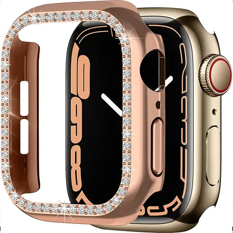 PC Rhinestone Protective Case For Smartwatch Series Hard Crystal Bumper Cover Fashion Accessories Unisex