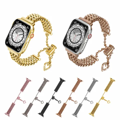 Cinturino per Orologio in Acciaio Inossidabile Con Ciondolo a Cuore in Strass Cinturino di Ricambio in Metallo alla Moda Compatibile Con Gioielli per Smartwatch