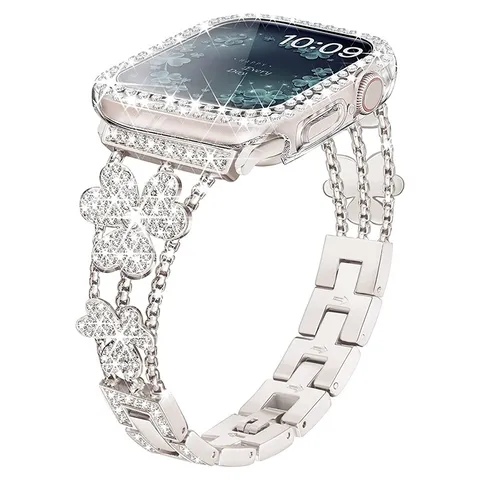 Cinturino di Ricambio per Orologio in Strass Trifoglio in Metallo alla Moda Compatibile Con Smartwatch Regalo Braccialetto di Gioielli di Lusso