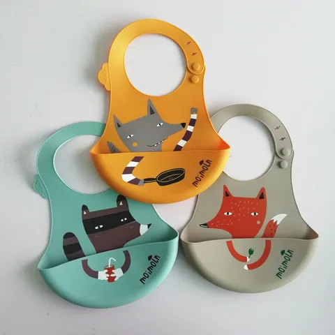 Baby Silicone Bib Waterproof Infant Feeding Bibs Cute Cartoon Animal Pattern Soft Washable Toddler Bib Feeding Accessories