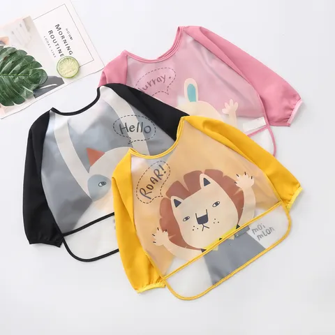 Baby Waterproof Coverall Long Sleeve EVA Bib Infant Toddler Cartoon Animal Feeding Bib Unisex Cute Eating Smock
