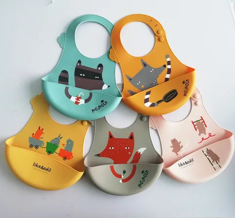 Baby Silicone Bib Waterproof Infant Feeding Bibs Cute Cartoon Animal Pattern Soft Washable Toddler Bib Feeding Accessories