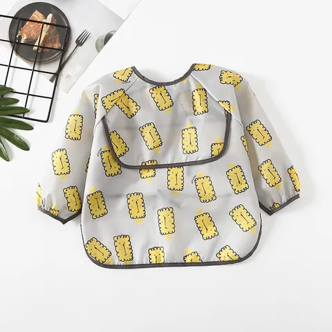 Baby Waterproof Long Sleeve Bib Infant Toddler Feeding Coverall Cute Cartoon Print Polyester Baby Feeding Smock