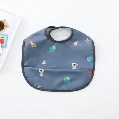 Waterproof Baby Bibs Cute Cartoon Animal Print PU Toddler Feeding Bibs with Catch All Pocket Infant Eating Apron