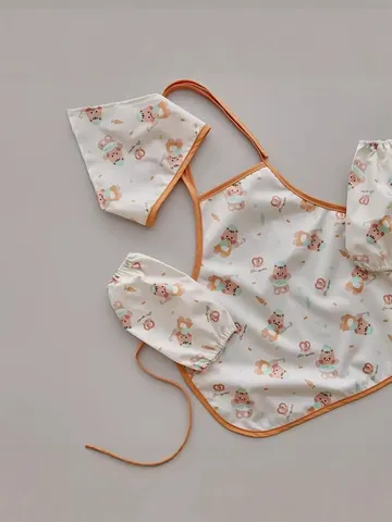 Bavaglino Impermeabile Manica Lunga Neonato Grembiule da Disegno per Bambini Motivo Orso Cartone Animato Vestiti per l'Alimentazione del Bambino