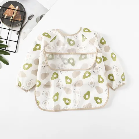 Baby Waterproof Long Sleeve Coverall Cute Cartoon Print Infant Feeding Bib Toddler Art Smock Washable Eating Clothes